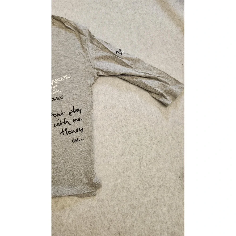 Bershka BSKGIRL Shirt Girls Small Gray Sequin Patch Graphic 3/4 Sleeve‎ Youth